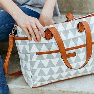 Gray Triangle Tote Bag - Canvas & Vegan Leather